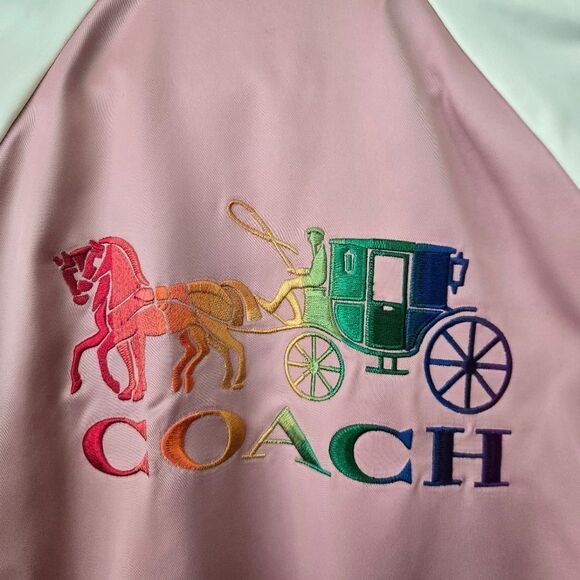 COACH Rainbow Bomber Satin Souvenir Jacket Pearl Pink Size XS - Picture 3 of 14